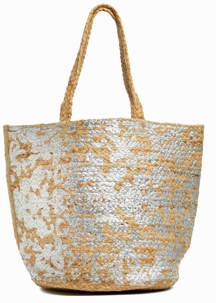 Big Jute Beach Bag w/ Silver Design