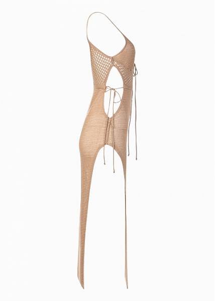 Beige Knitted Beachwear w/ Side Tears